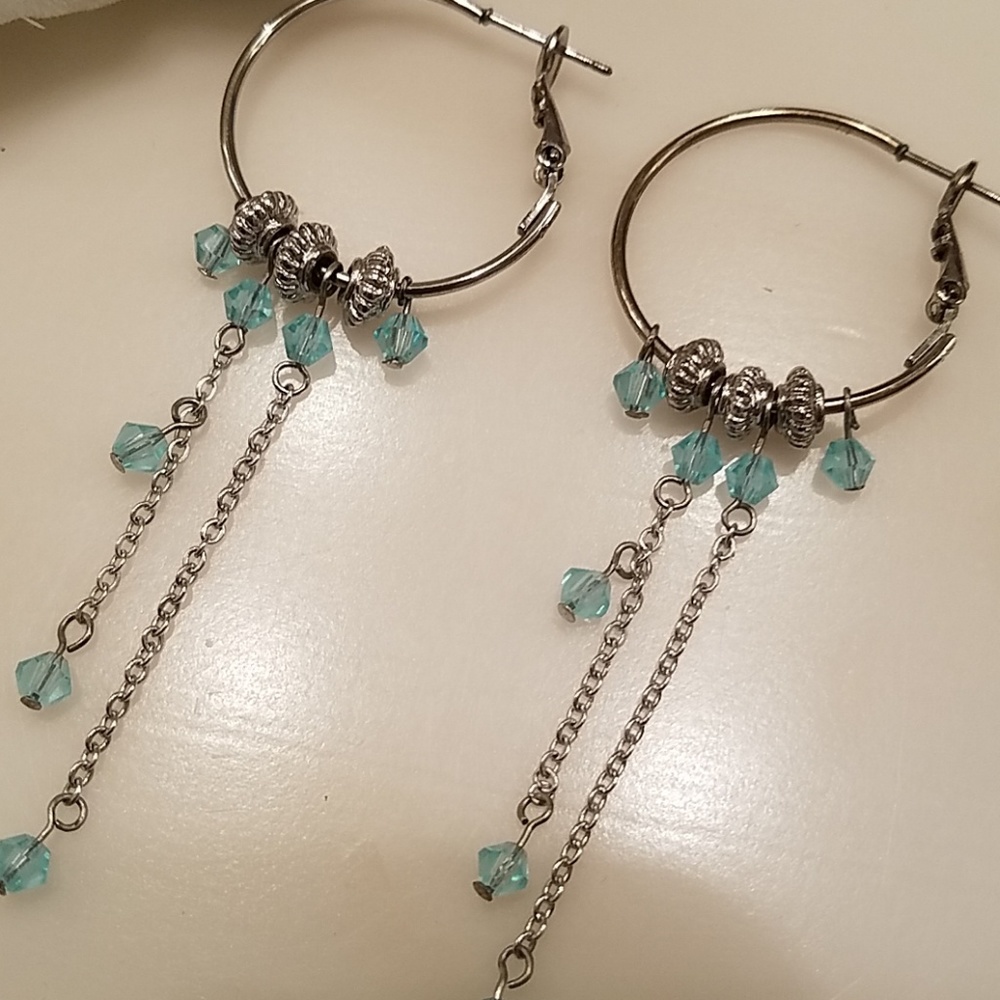 CRYSTAL BLUE HOOP EARRINGS - Picture 2 of 2